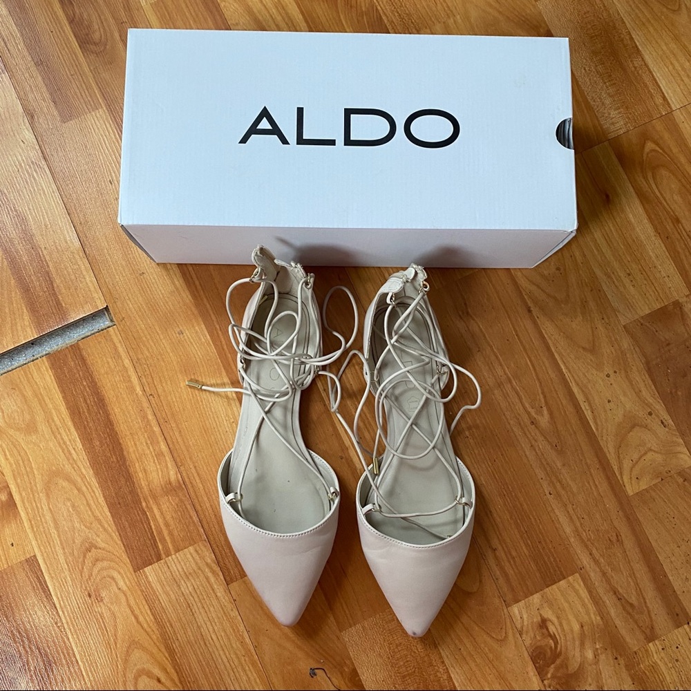 Lace Up Nude Flats